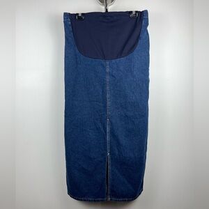 Thyme Maternity Blue Denim Maxi Skirt, Size M, Stretchy & Comfortable